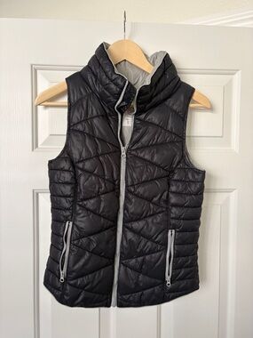 SO Black Quilted Puffer Vest with Light Gray Trim